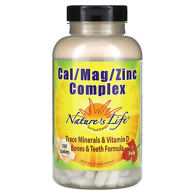 Nature s Life Cal Mag Zinc Complex 250 таблеток с гарантией качества GMP, вегетарианская