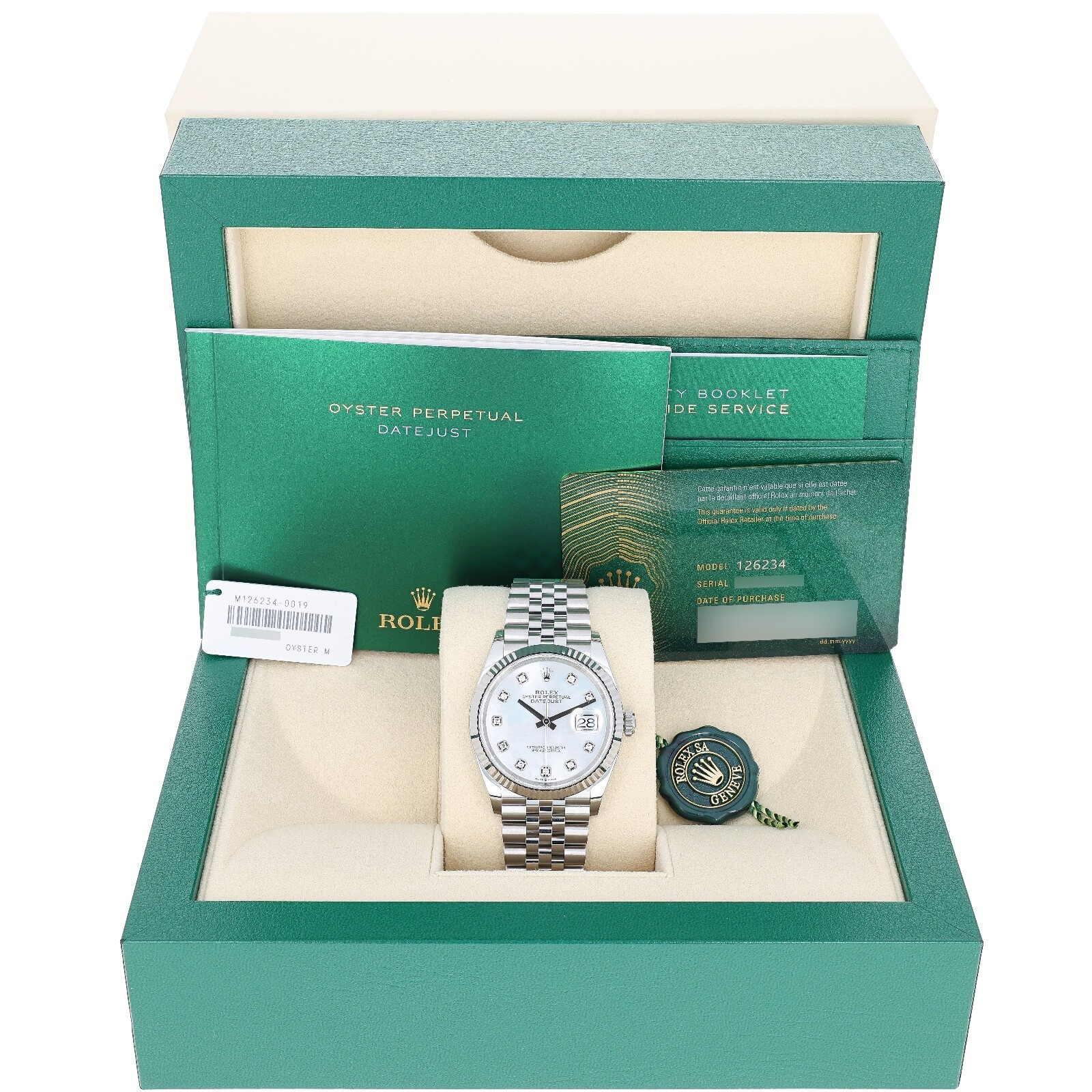 Pre-owned Rolex Datejust 36 Mm 126234 Mother Of Pearl Unworn 2024 White Mop Jubilee