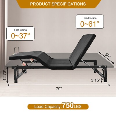Queen/King Size Adjustable Bed Base Frame Head & Foot Incline w/USB/Nightlight