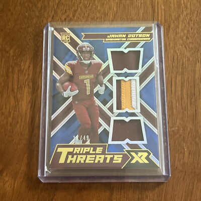 2022 Panini XR Jahan Dotson Triple Threats Rookie Jersey Blue /49 Washington