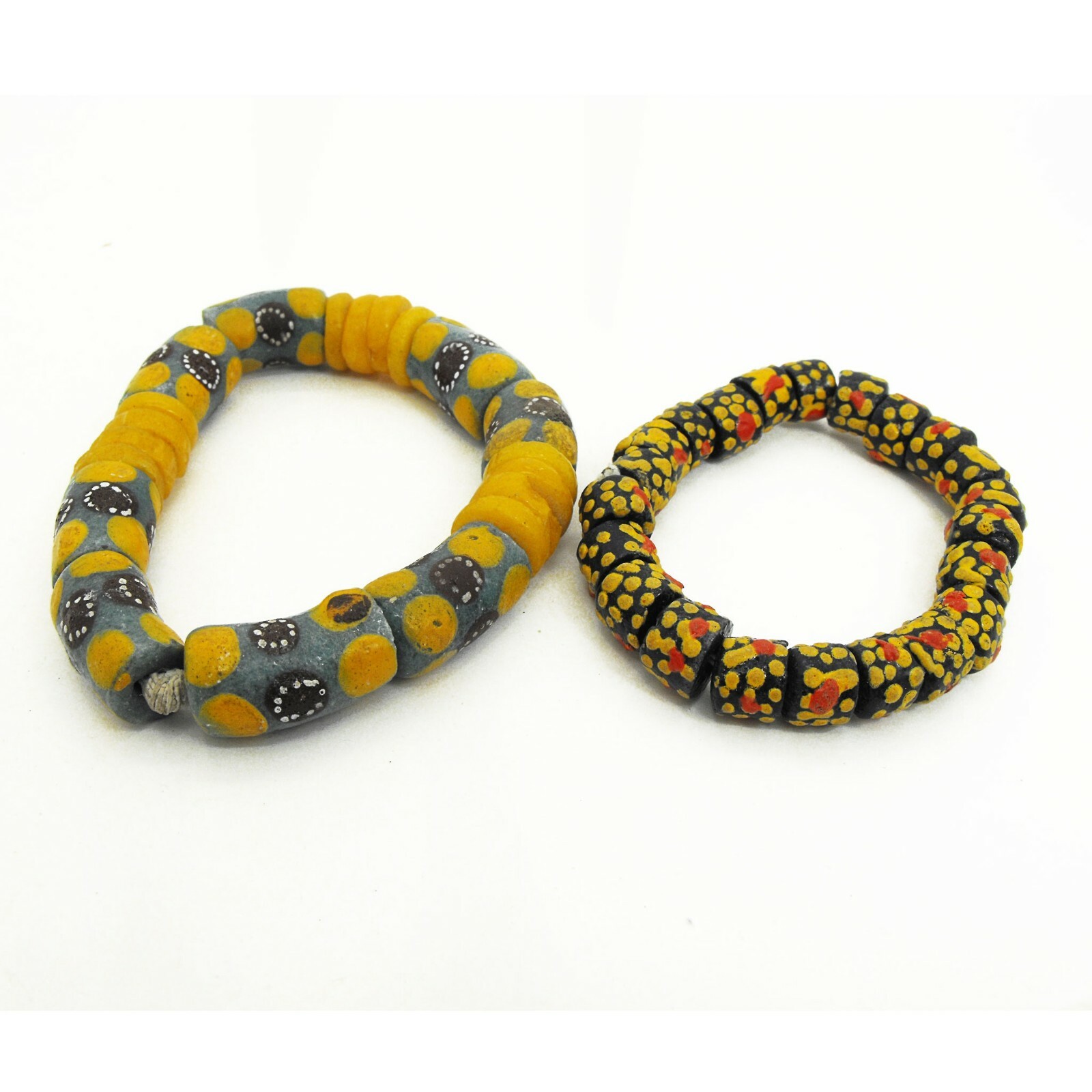 African Venetian Millefiore Trade Beads Stretch Bracelets Yellow Blue Black