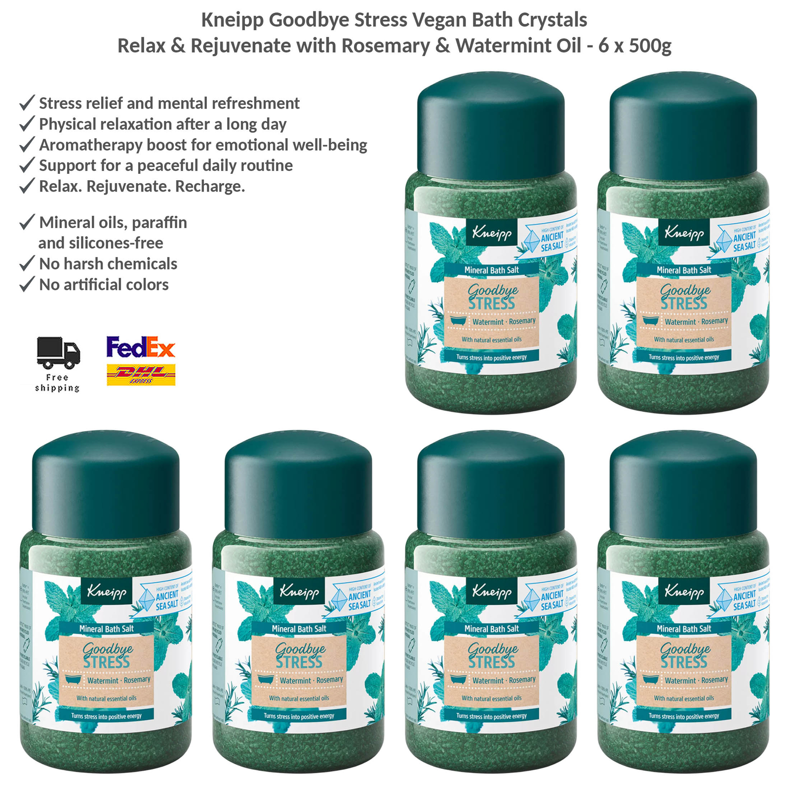 Kneipp Goodbye Stress Bath Crystals Relax & Rejuvenate with Aromatherapy 6x500g