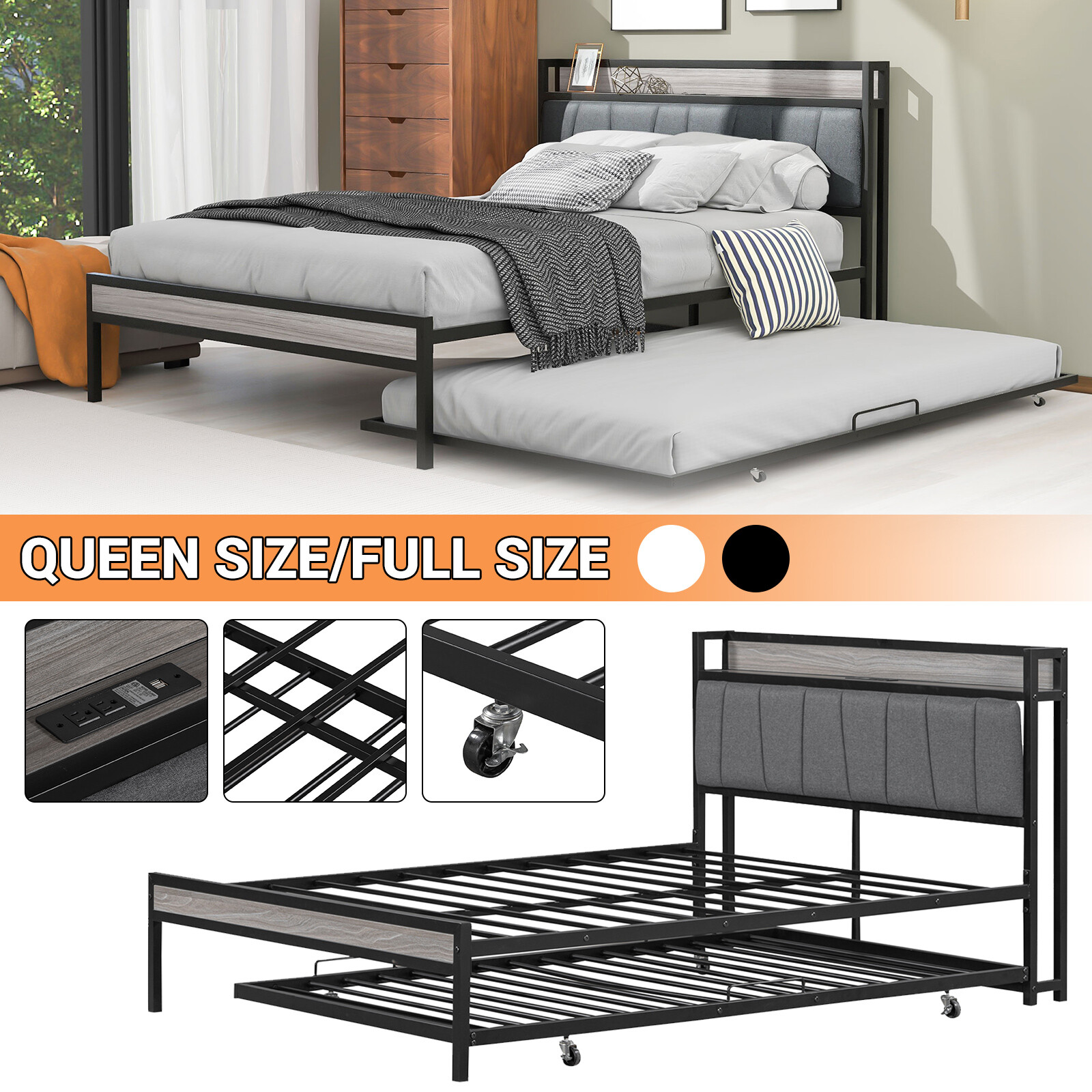 W/ Twin Size Trundle & Socket Usb Port