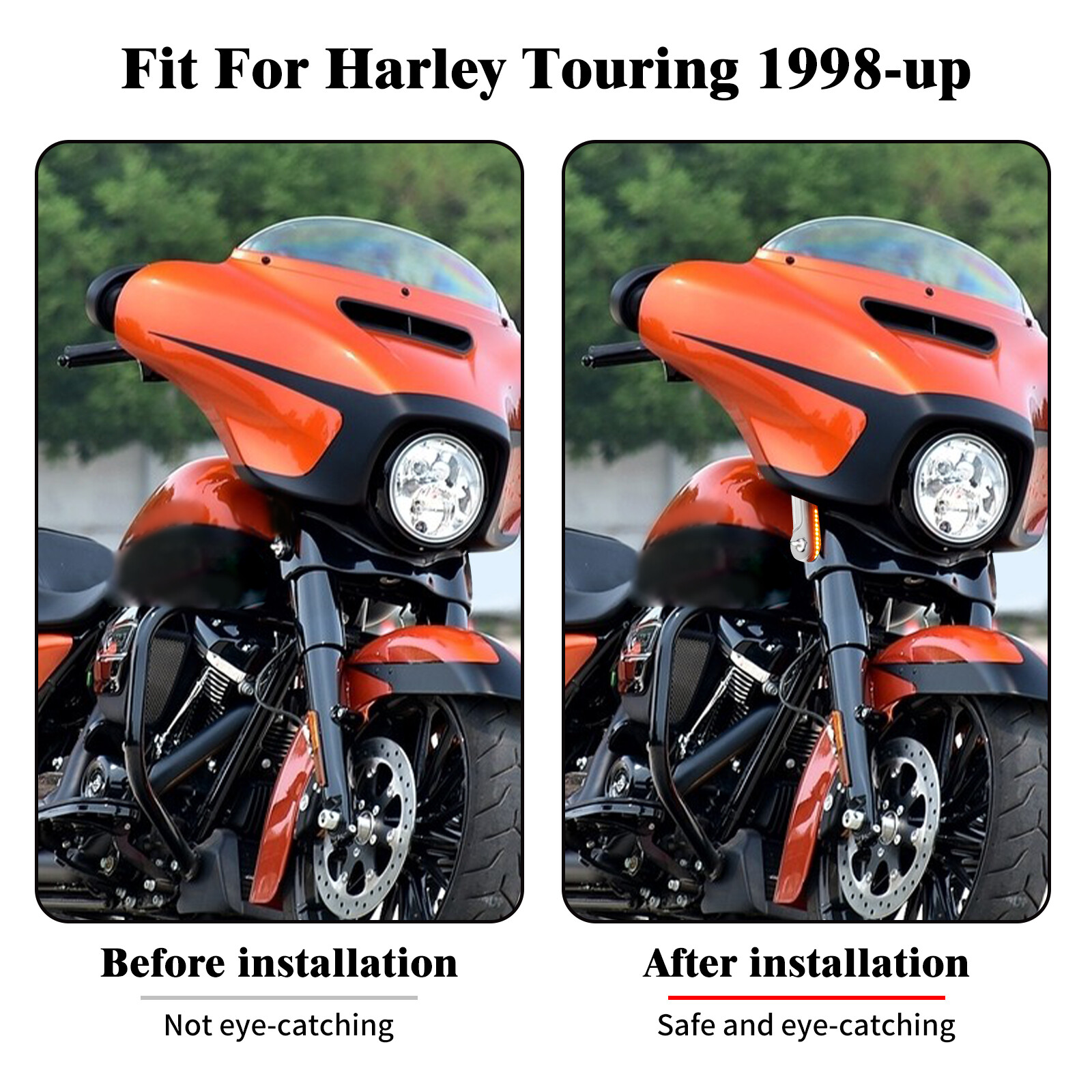 Chrome LED Flush Fork Turn Signal Side Light For Harley Road King Glide 98-2024