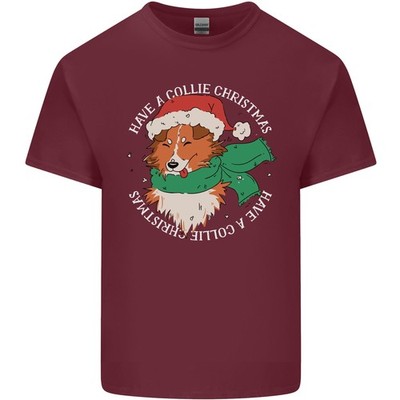 T-Shirt In Cotone Leggero Per Uomini Rough Collie Dog Natale Xmas