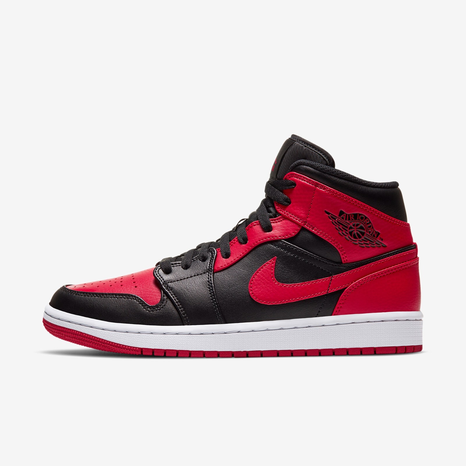 

Мужские кроссовки Jordan 1 Mid Bred Banned 2020 554724-074, Black/gym red-white, Jordan 1 Mid Bred Banned 2020