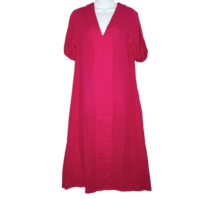 Lake XS NEW Womens Cotton Gauze Caftan Midi Dress Heatwave Pink