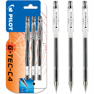 Pilot G Tec C4 Gel Microtip Rollerball Pen 0.4mm Tip Black Ink Pack of 3