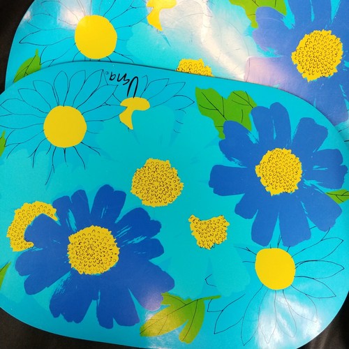 Vera Neuman Vintage blue with yellow flowers vinyl placemats set of 4