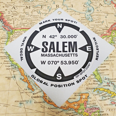 Salem, Massachusetts GPS Sticker - Reflective Vinyl GPS Marker Decal