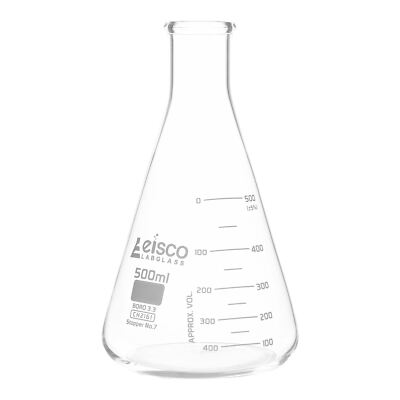 Eisco Labs 500ml Erlenmeyer Flask, ASTM, Dual Graduation - Borosilicate Glass