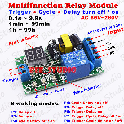 AC 110V 220V 230V Digital LED Cycle Delay turn ON/OFF Switch Timer Relay Module
