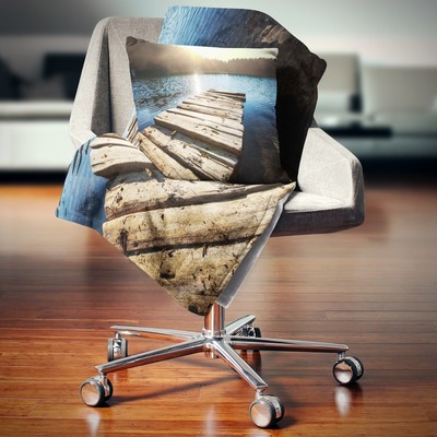 Designart 'Large Wooden Pier into the Lake' Seashore Throw Blue 71 in. x 59 in.