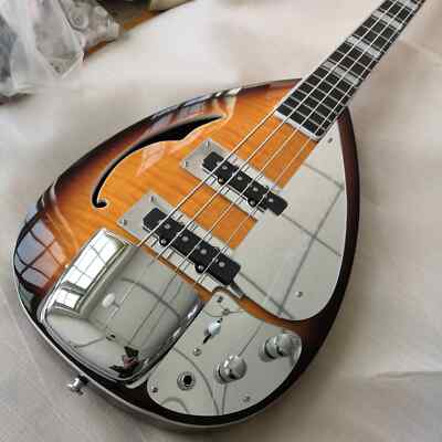 4 Strings Sunburst Tear Drop Phantom Electric Bass Guitar Semi Hollow Body