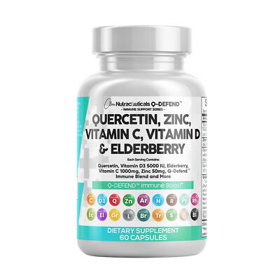 Clean Nutraceuticals Q-Defend Quercetin, Zinc, Vitamin C, D & Elderberry