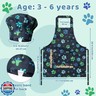 GROBRO7 4Pcs Kids Apron and Chef Hat Set, Dog Paw Print Waterproof Adjustable Kitchen Toddler Aprons Pet Grooming Smock with 2 Pockets Birthday Gift for Girl Boy Pet Groomer Baking Cooking Painting