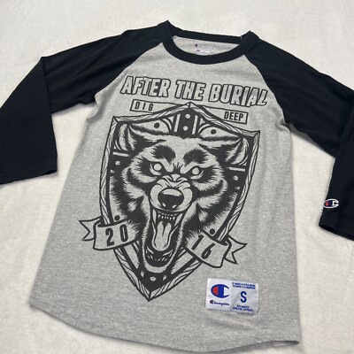 After The Burial Mens Size Small 3/4 Sleeve Champion Dig Deep 2016 Wolf Head