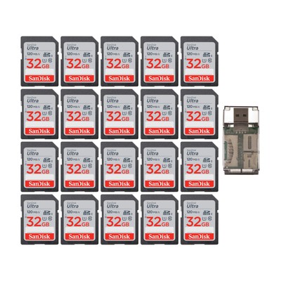SanDisk 32GB Ultra SDHC UHS I Memory Card w High Speed USB Card Reader 20 Pack