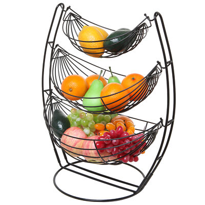 MyGift 3 Tier Black Triple Hammock Fruit Vegetables Produce Metal Basket Stand
