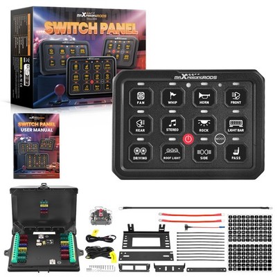 12 Gang Switch Panel RGB Touch For Marine 4WD UTV ATV 12V-24V Aluminium Black