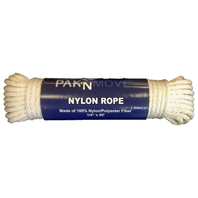 UBMOVE Nylon / Poly Tie Down Rope 50 feet x 1/4'' Thick (White Fiber)