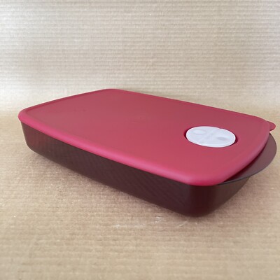 Tupperware Rock N Serve Microwave Rectangle Container 6 Cup Ruby Red #3381