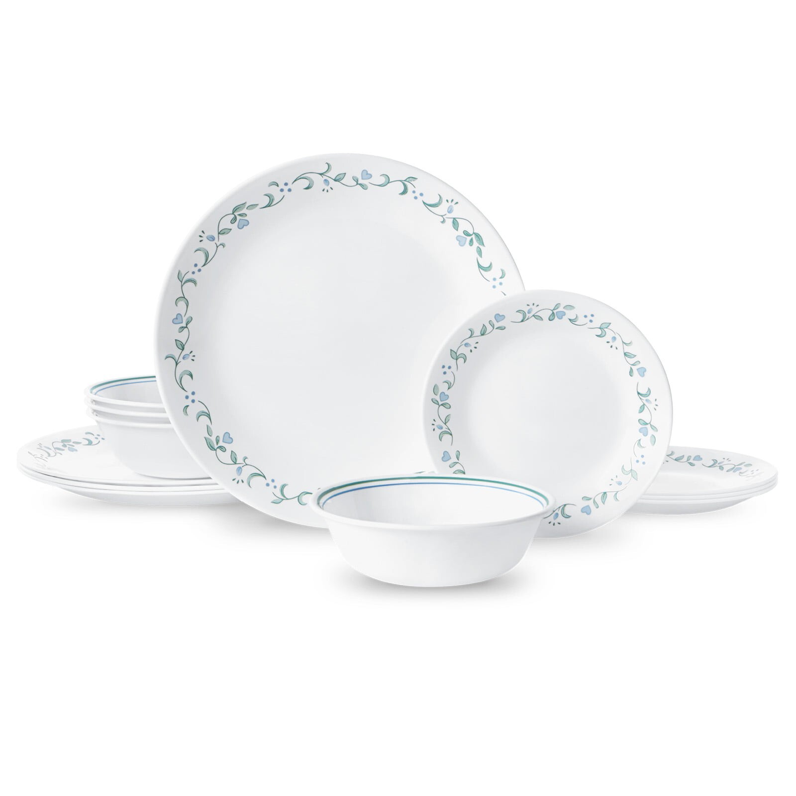 Corelle Country Cottage, White and Green Round 12-Piece Dinn