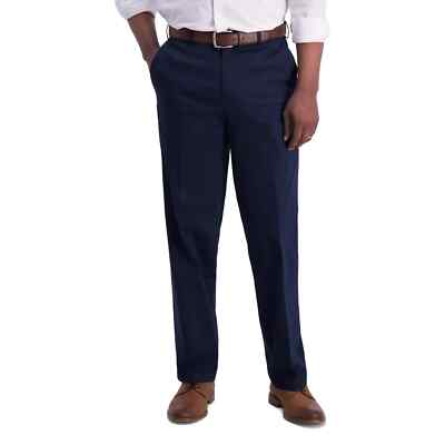 Haggar Iron Free Premium Khaki Classic-Fit Flat-Front Pants Mens 32x32 Navy NEW