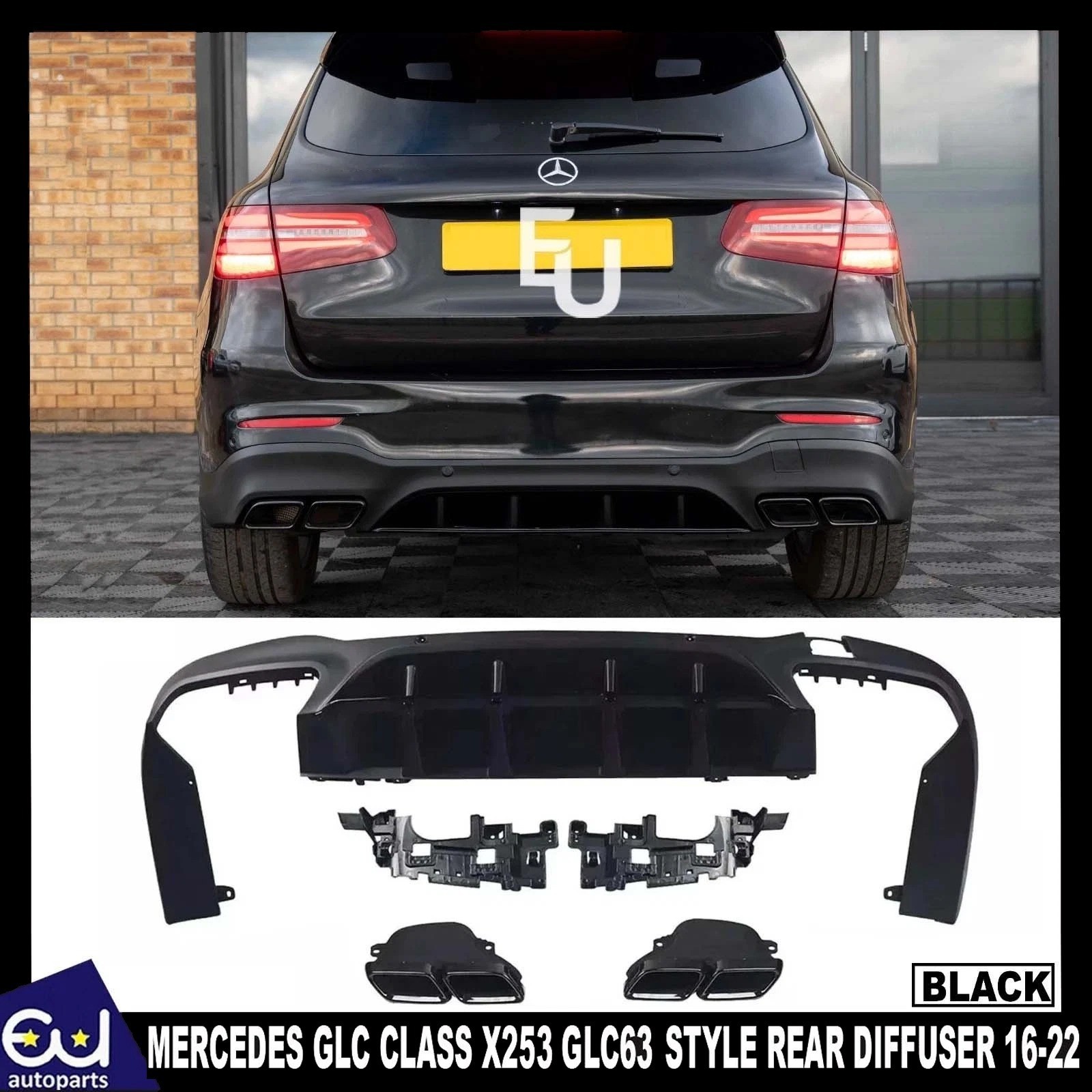 FOR MERCEDES GLC CLASS X253 GLC63 STYLE REAR DIFFUSER & TAIL PIPES 2016-2022
