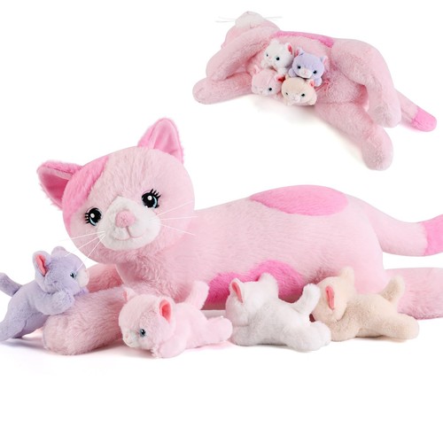 gnomantic Cat Stuffed Animals with 4 inches x 17 x 5 inches, Pink