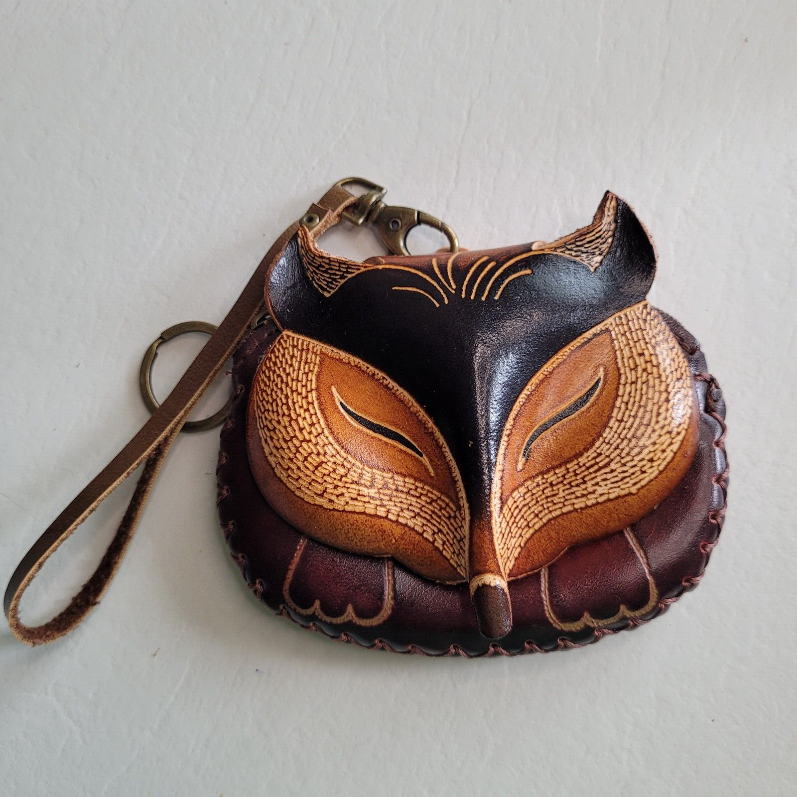 FOX Genuine Leather Wristlet Wallet Change Coin Purse Zip Closure Foxy Charm