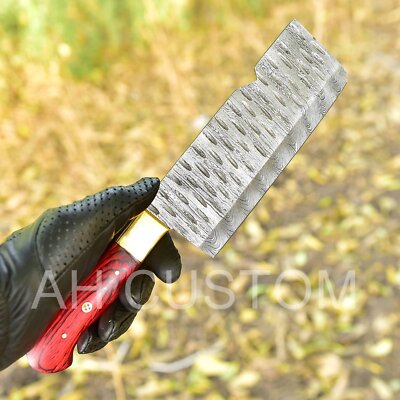 CUSTOM HANDMADE FORGED DAMASCUS STEEL BLADE CLEAVER MEAT CHOPPER CHEF KNIFE-.889