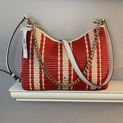 NWT Kate Spade Zippy Beach Chair Striped Heirloom Straw with Pebble Leather trim
