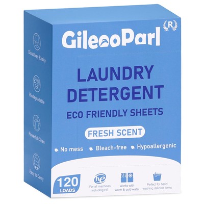 Eco-friendly Laundry Detergent Sheets, 120 Loads, Nontoxic, Nonirritating, Hy...