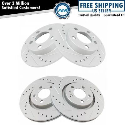 Performance Drilled Slotted Front & Rear Coated Brake Rotor Set for VW
