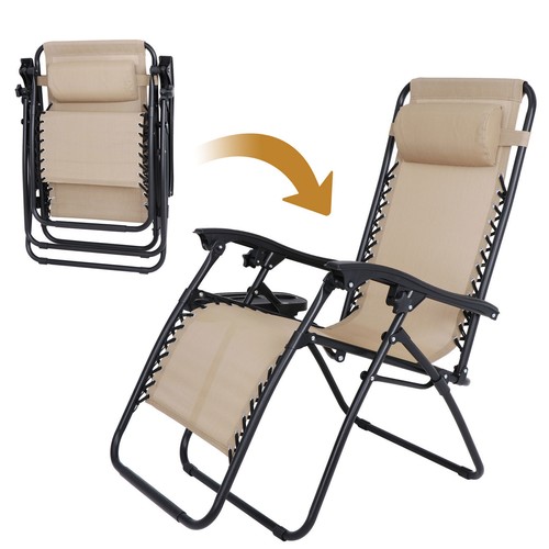 Set of 2 Zero Gravity Recline Chairs Patio Lounge Garden Beach Deck Tray Folding