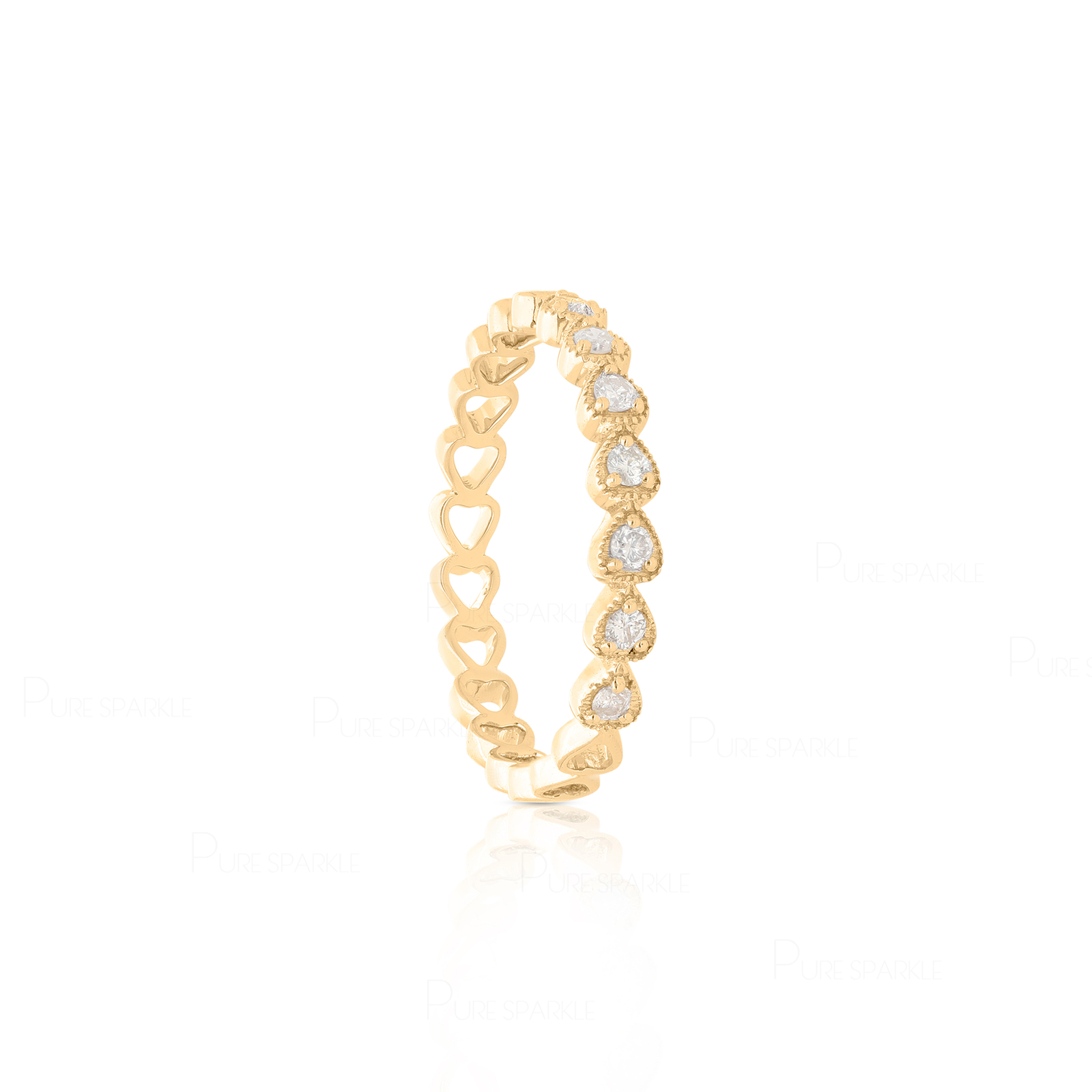 14K Gold 0.11 Ct. Lab-Created Diamond Hearts Design Wedding Ring Fine Jewelry