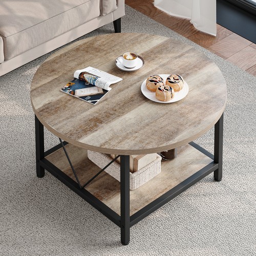 Round Coffee Table Center Coffee with Storage Shelf Table Li