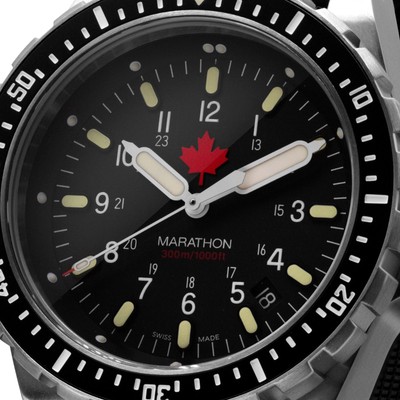 Pre-owned Marathon 46mm Red Maple Jumbo Diver's Quartz (jsar) 316l Stainless Steel Wristwa