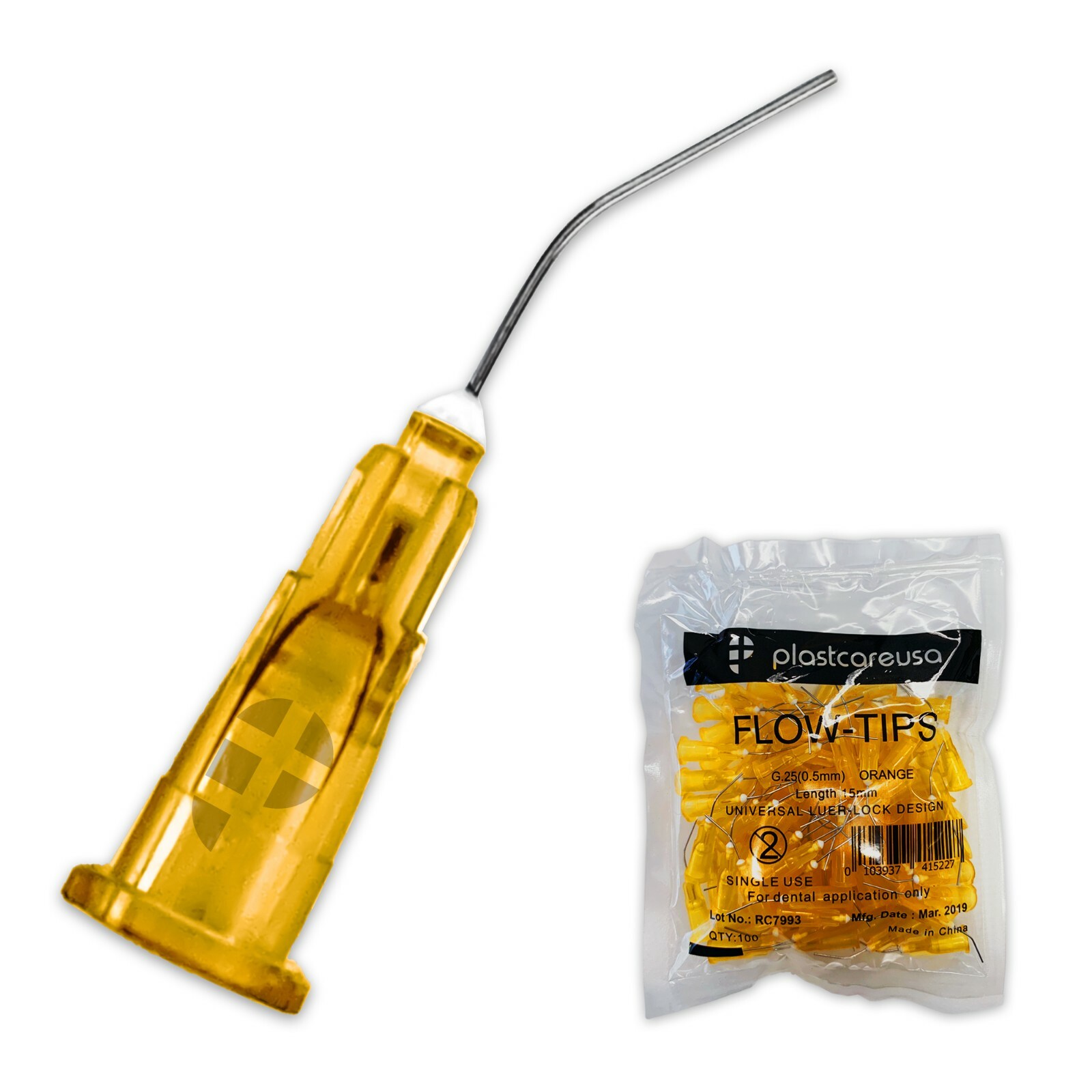 200 25 Gauge Flow Dental Pre-Bent Applicator Flow Blunt Needle Tips (2 Bags)
