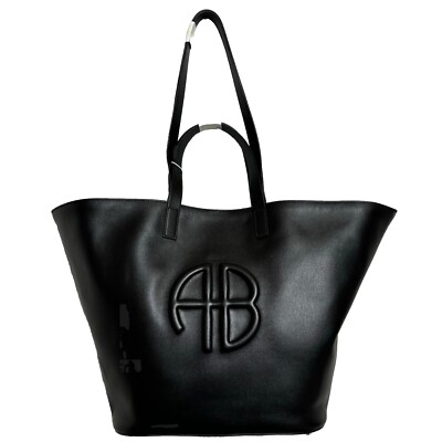 Anine Bing Palermo Tote Bag Black Leather Embossed Logo Women Shoulder Bag NWT