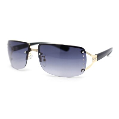 Womens Rhinestone Jewel Rimless Rectangle Designer Fashion Sunglasses
