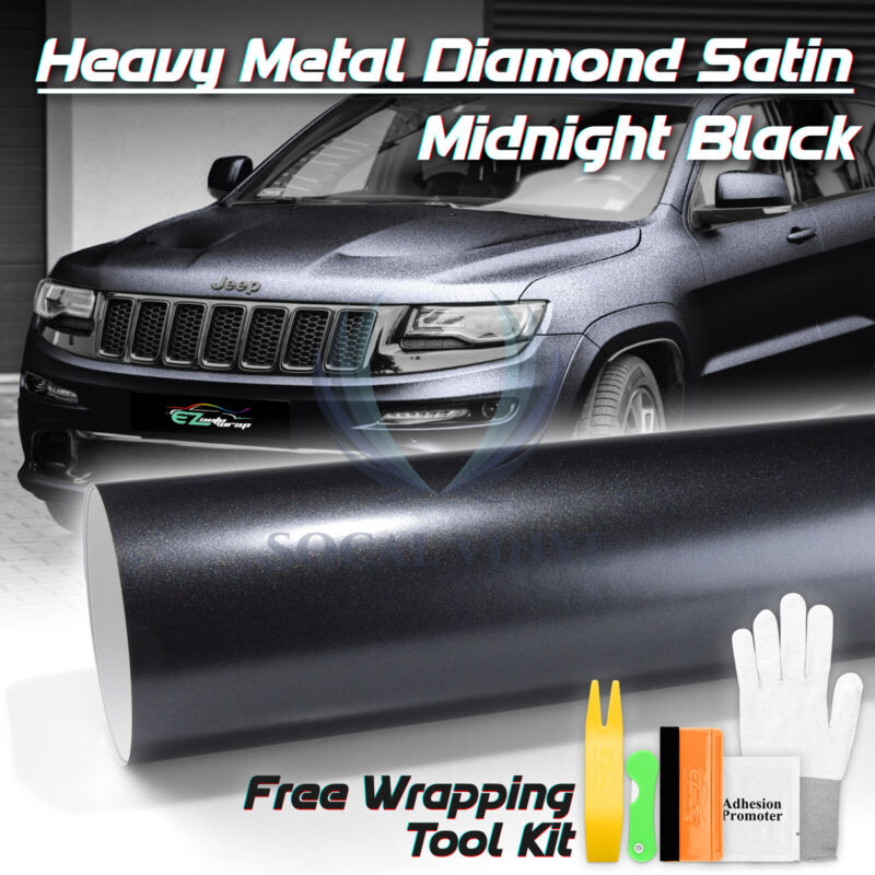 Heavy Metal Diamond Satin Midnight Black Car Vinyl Wrap Decal Sticker Sheet Film