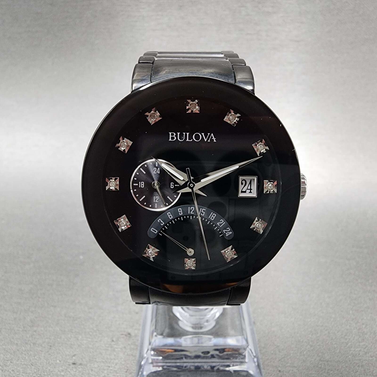 Bulova Watch Men 40mm Black Dial Black Tone Date Round