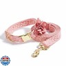 Pink Dog Collar Cotton Lace Handmade Embroidered Adjustable Dog Collar and Leash Set for Large Dogs with Rose Gold Metal Buckle and Fashion Flowers for Girl Dog Wedding Collar (Pink,L)