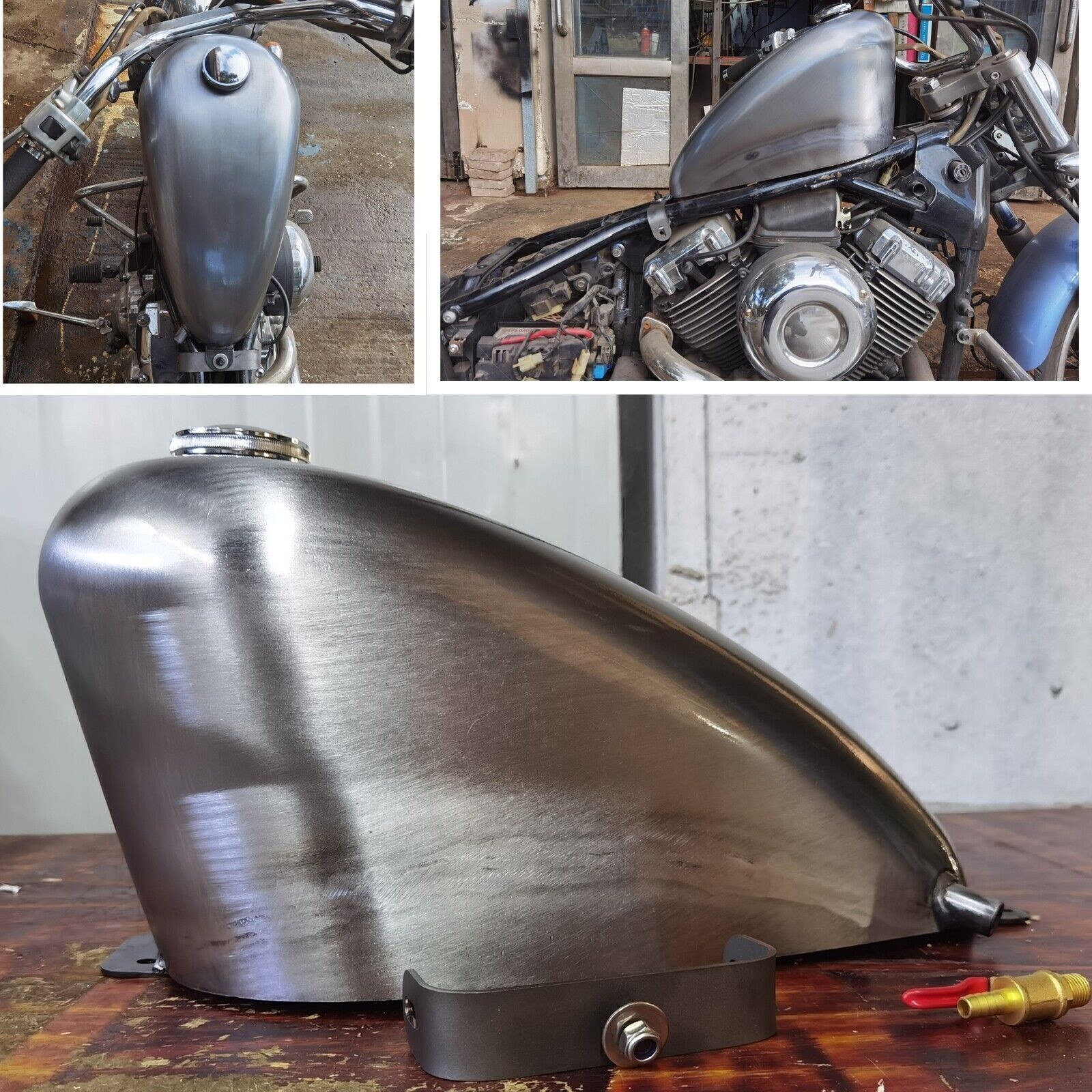 1x 10L Silvery Motorcycle Oil Gas Fuel Tank For Yamaha DRAGSTAR400