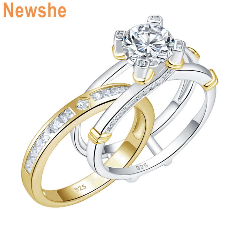 Newshe Wedding Engagement Rings Set For Women 925 Sterling Silver Round Aaaa Cz