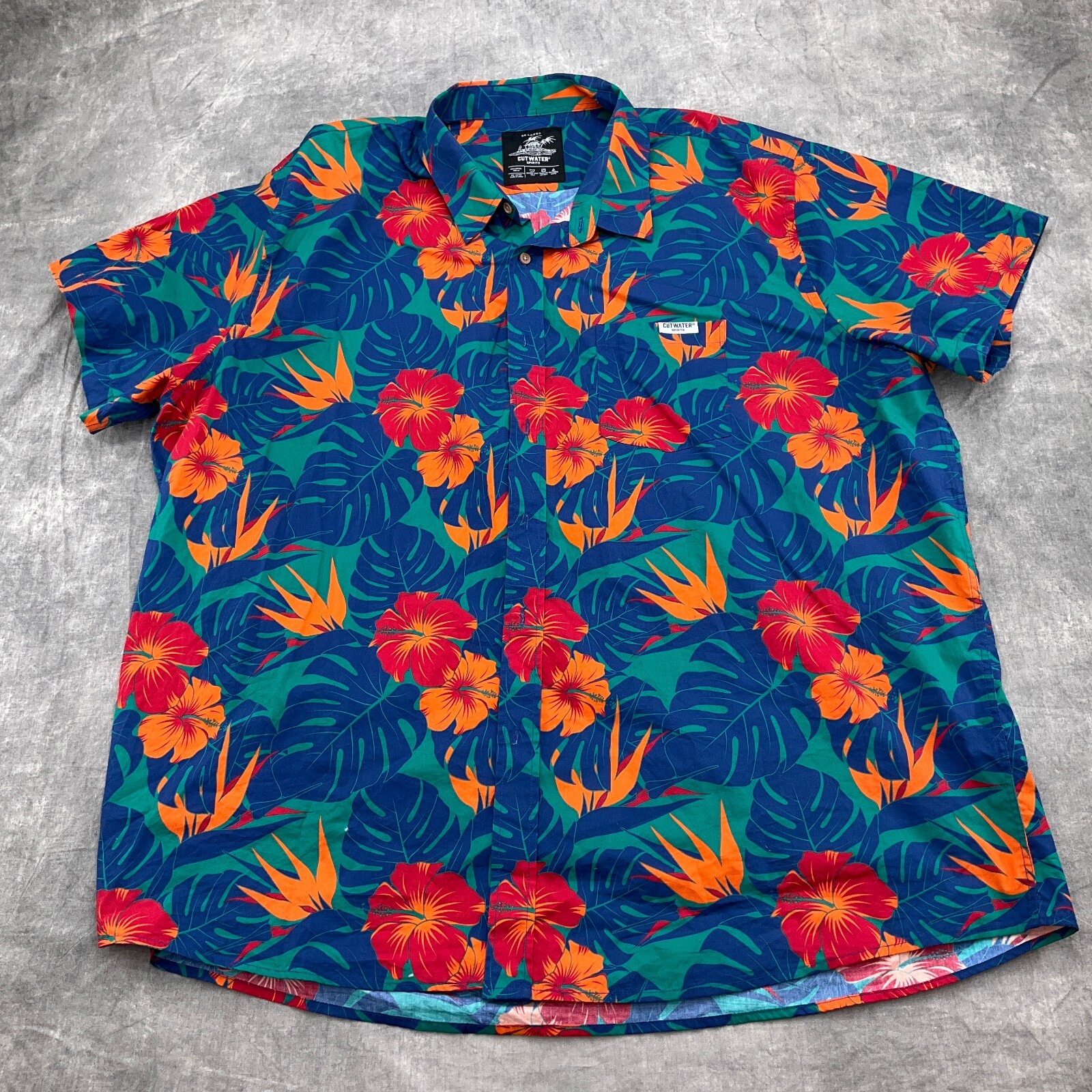 Cutwater Spirits Shirt Men 3XLarge Blue Orange Hibiscus Cutwater Spirits Shirt Men 3XLarge Blue Orange Hibiscus