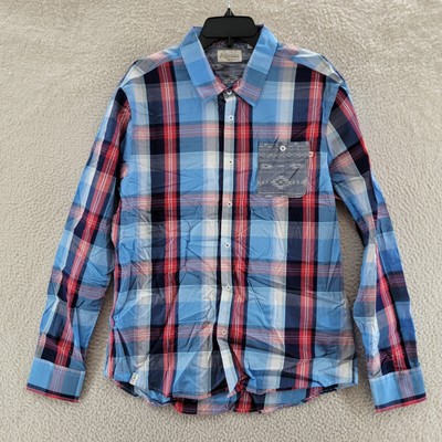 7 Diamonds Plaid Button Up Shirt Men's L Multicolored with Pockets Collared L/S