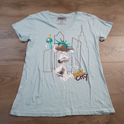 Hersheys Shirt Women Extra Large Blue V Neck New York Chocolate Kiss Graphic Tee